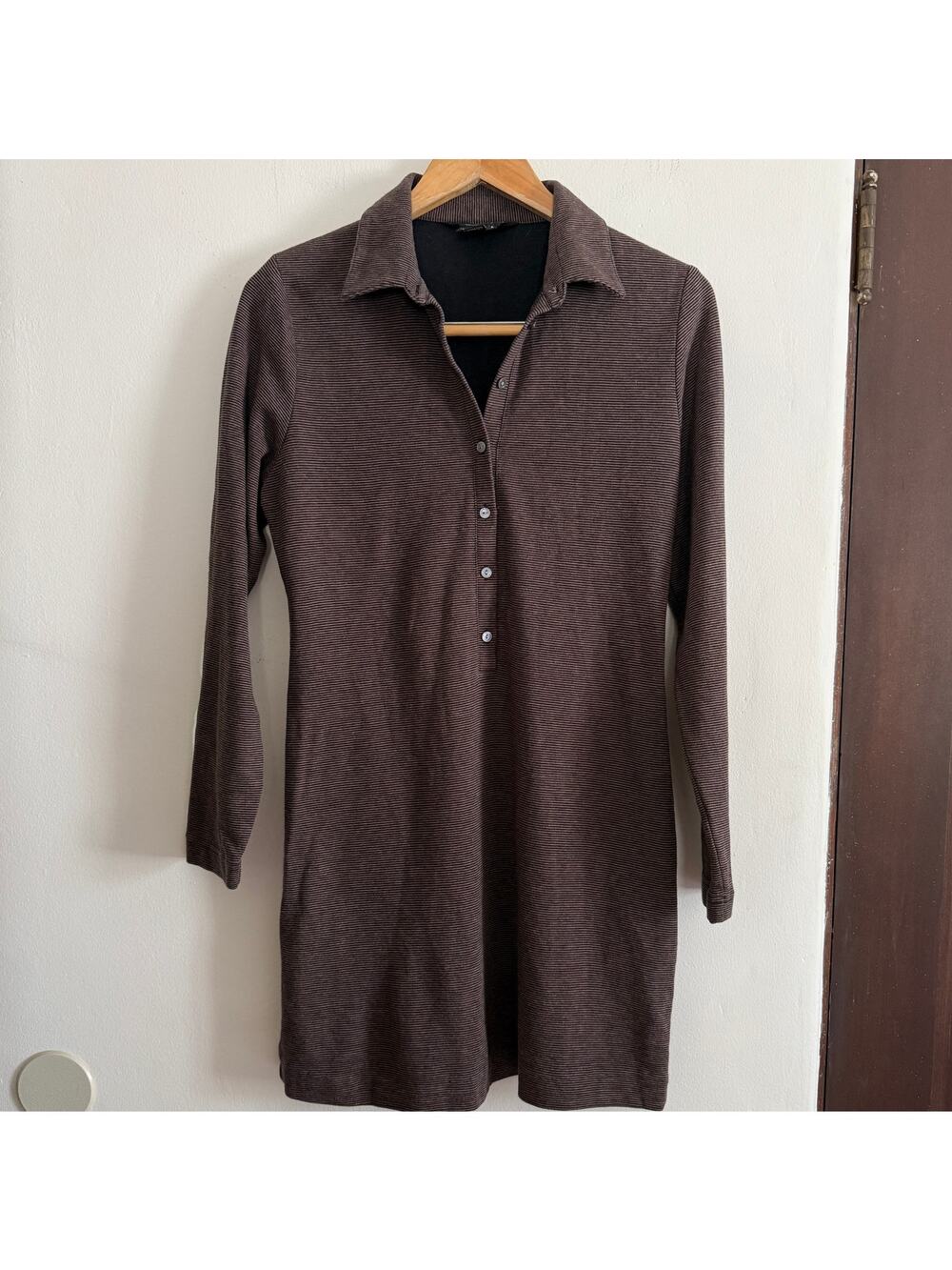 J. PETERMAN | Women's brown and Black Long sleeve Polo Shirt Dress |  Small